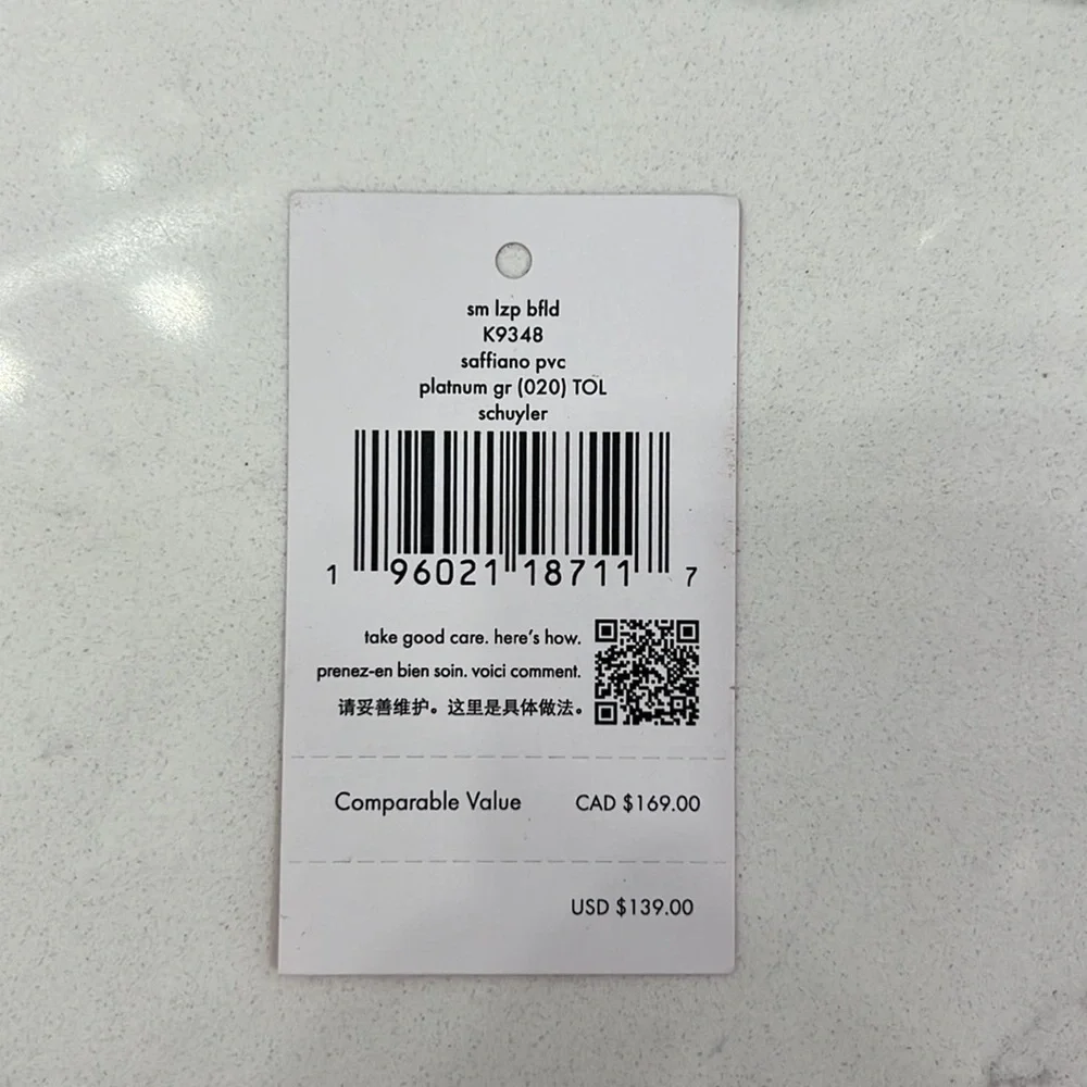 NWT KATE SPADE SM LZP BFLD K9348 SAFFIANO PVC PLATNUM GR (020) TOL SCHUYLER - Picture 4 of 5